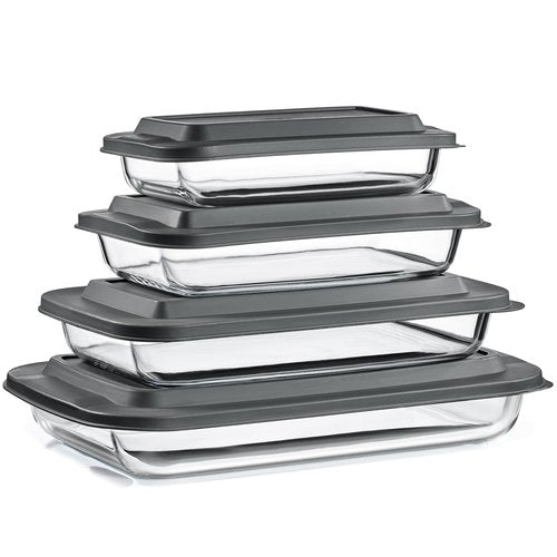 Sorbus 8-Piece Glass Baking Dish Set with Lids – BPA-Free, Airtight, and Safe for Dishwasher, Oven, and Freezer – Includes 4 Sizes for Meal Prep, Portion Control, Lasagna, and Healthy Eating