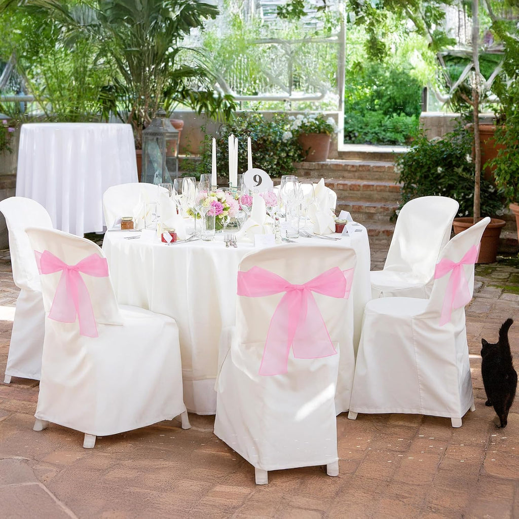 Skiennix 10PCS Pink Chair Sashes - Elegant Organza Ribbon Ties for Wedding & Party Decor