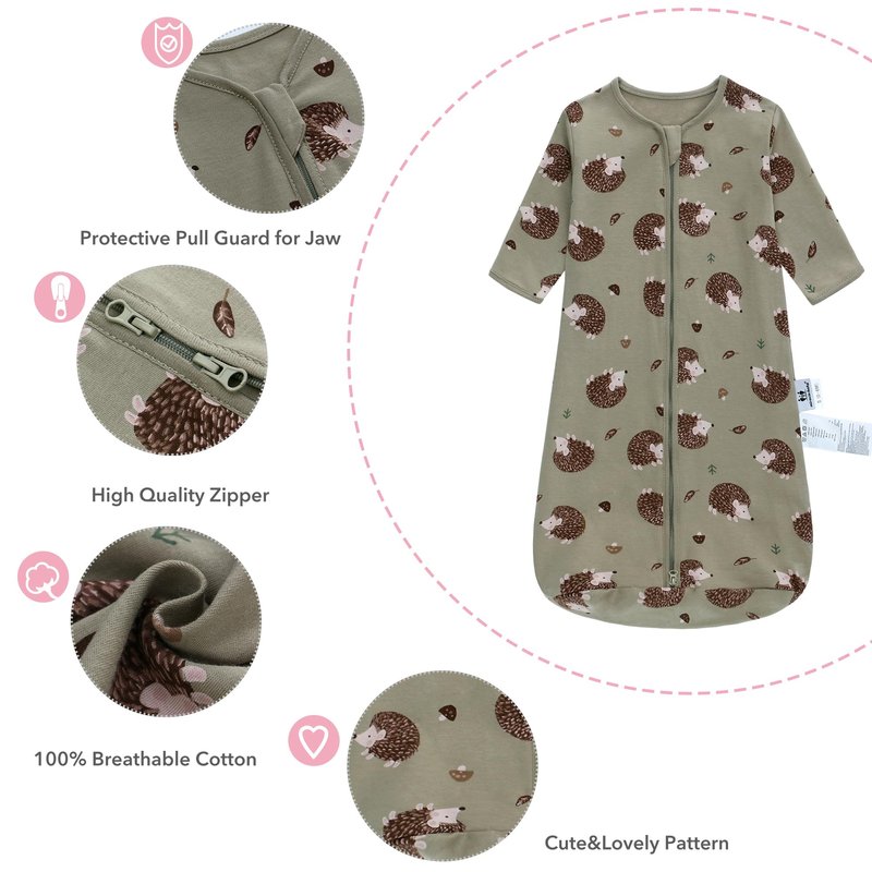 Miracle Baby Sleep Sack with Long Sleeve, 100% Breathable Cotton Wearable Blanket with Two-Way Zipper for Infants 0–18 Months