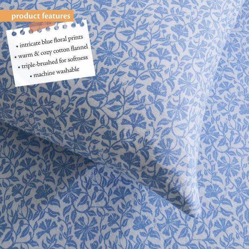 Indigo Ink Queen Size 4-Piece Sheet Set - Fitted & Flat Sheets & Pillowcases | Medium Weight | Soft & Breathable | Durable & Wrinkle Resistant | Deep Pocket Sheets | Plume Collection, Blue