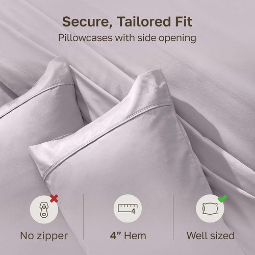 California Design Den Queen Pillowcase Set - 400 Thread Count, 100% Cotton Sateen, Soft & Breathable | Dusky Lavender Grey