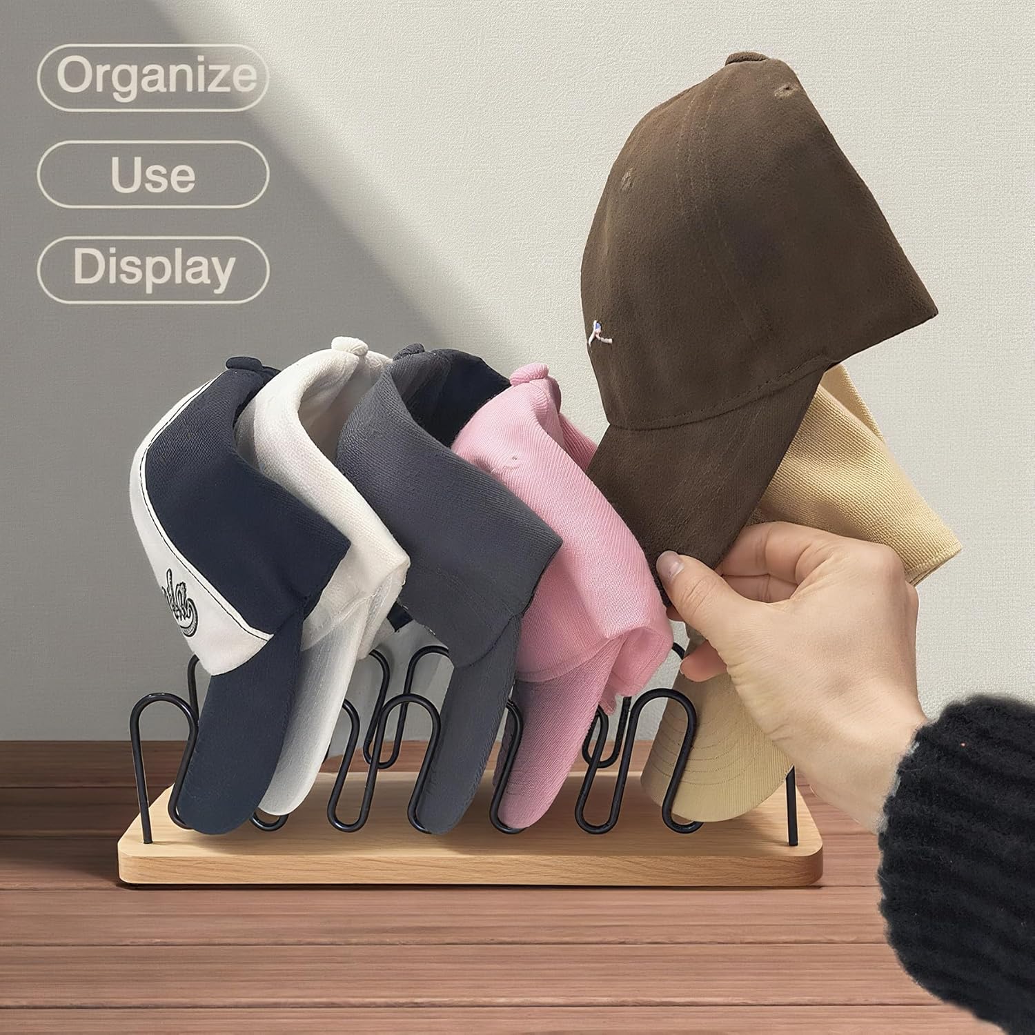 UdoUto Hat Organizer for Baseball Caps - 2 Pack | Space-Saving Wood & Metal Rack Holds 14 Caps