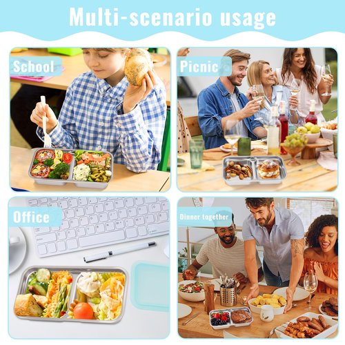 6 PCS Stainless Steel Snack Containers, Stainless Steel Double Compartment Snack Containers, Reusable & Dishwasher-Safe,Ideal for Travel, Outdoor Camping, Work and School