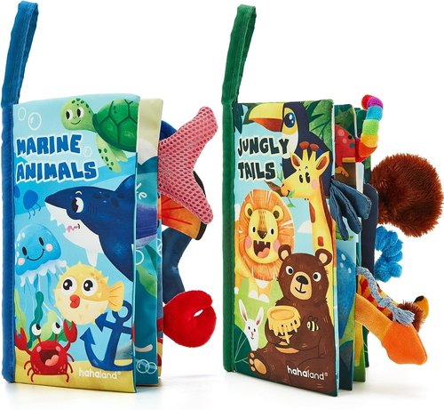 Hahaland Baby Toys - Crinkle Books for Babies | Soft Cloth Sensory Touch Books, 2-Pack for 0-6 Months