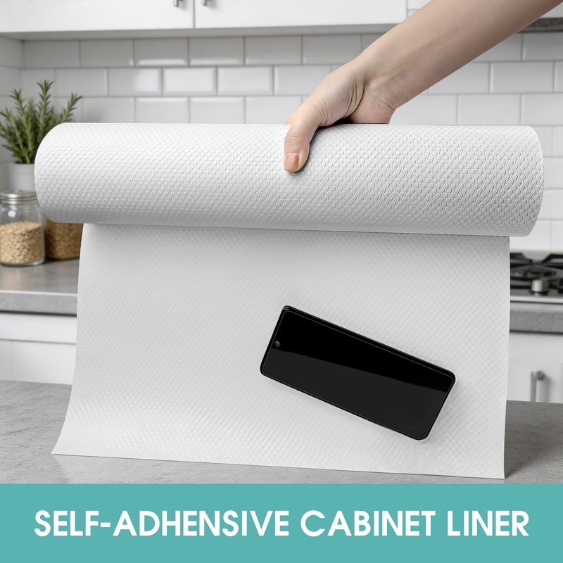 PABUSIOR Adhesive Cabinet Shelf Liner: Peel and Stick Non-Slip White Contact Paper - Waterproof Kitchen Drawer Liner for Pantry Shelves Bathroom Cupboard 15" W x 120" L