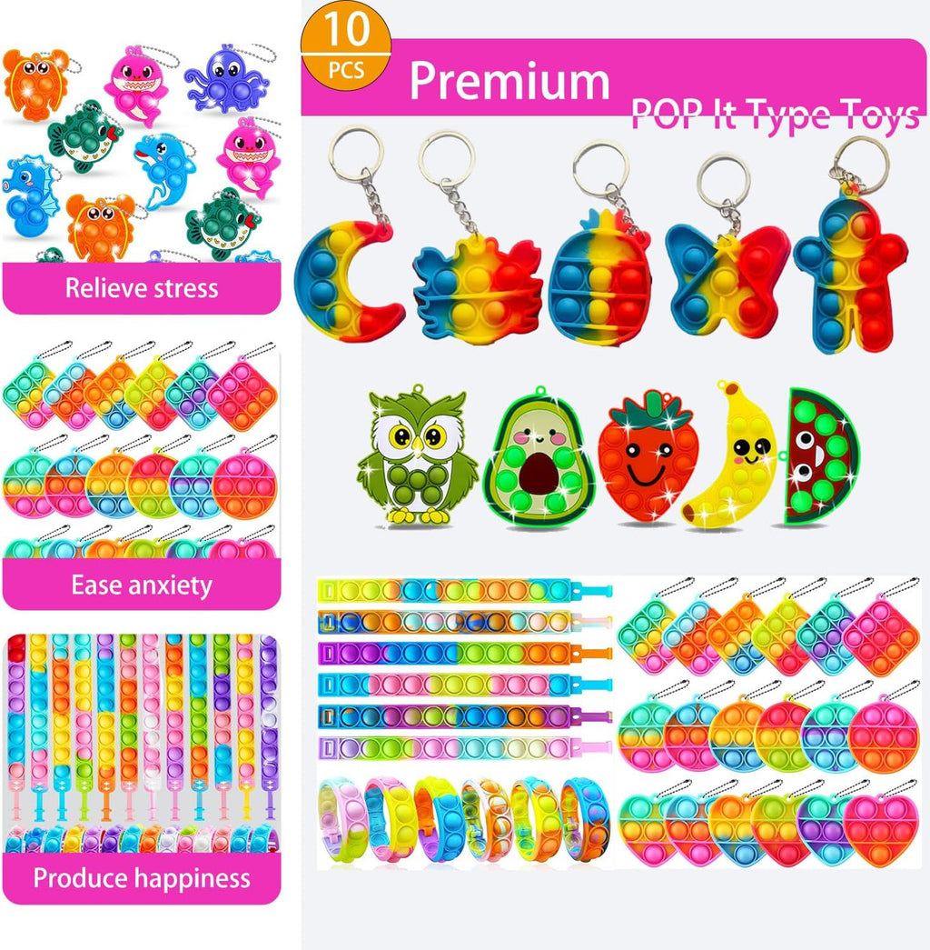 Skiennix 136 Pcs Kids Party Favors - 5-in-1 Classroom Prize Box for Ages 4-10 | Fidget Pop Its & Educational Toys