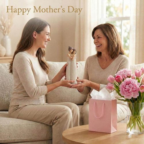 LCCCK Mother Daughter Figurines - Sentimental Gifts for Mom | 10.2in Cream Hugging Sculptures