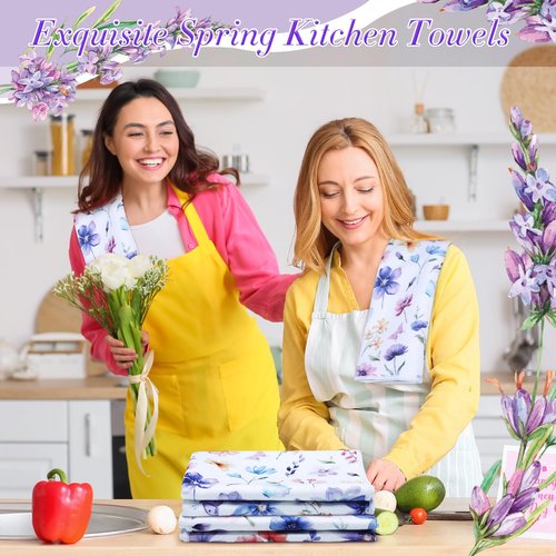 Oudain 6 Pcs Spring Purple Kitchen Dish Towels Lavender Flower Hand Tea Towels Floral Butterfly Decoration Gift for Spring Holiday Bathroom Accessories
