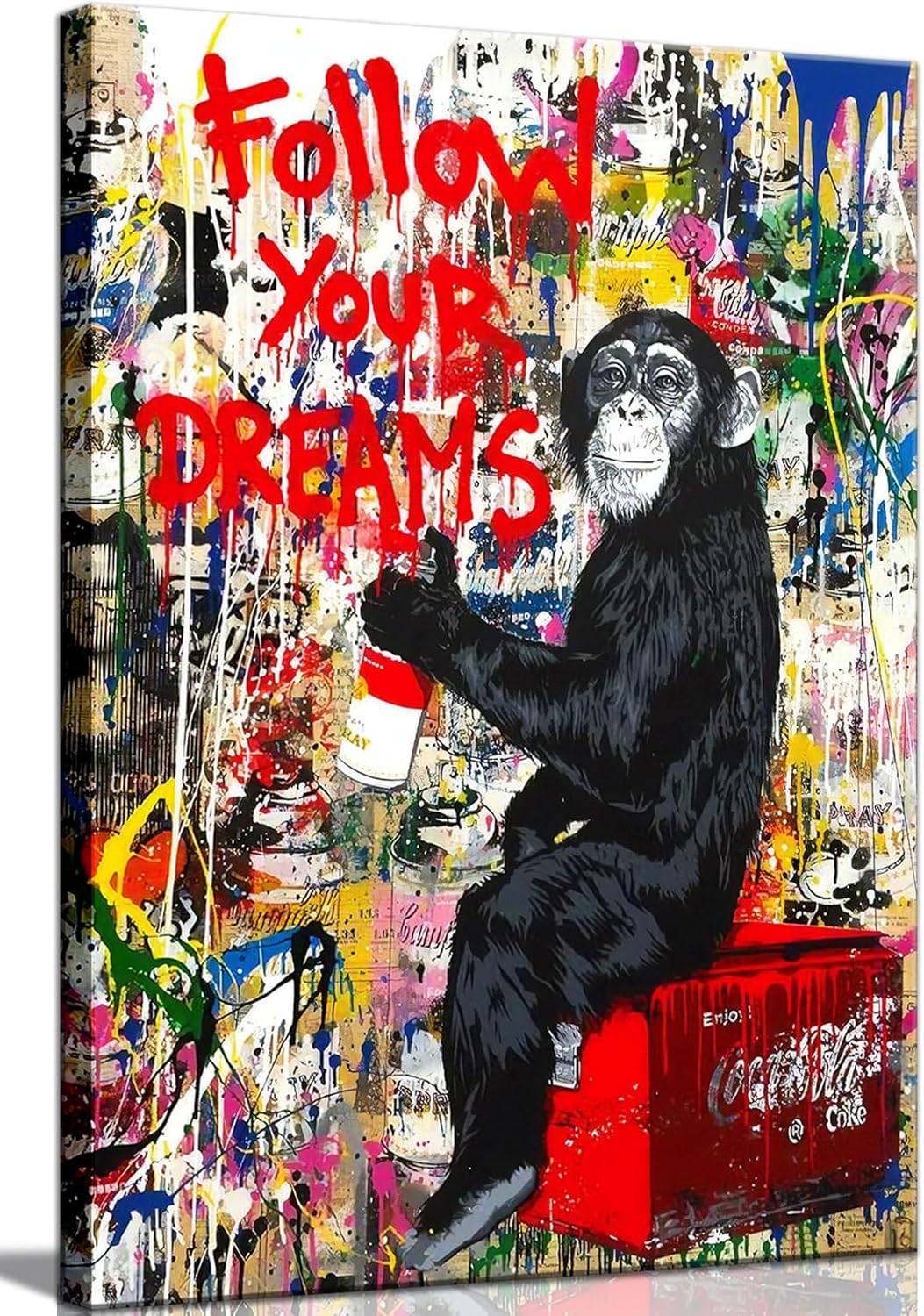 AKOTAC Monkey Street Graffiti Canvas Print - Follow Your Dreams Animal Art for Living Room & Office Decor | Framed & Ready to Hang