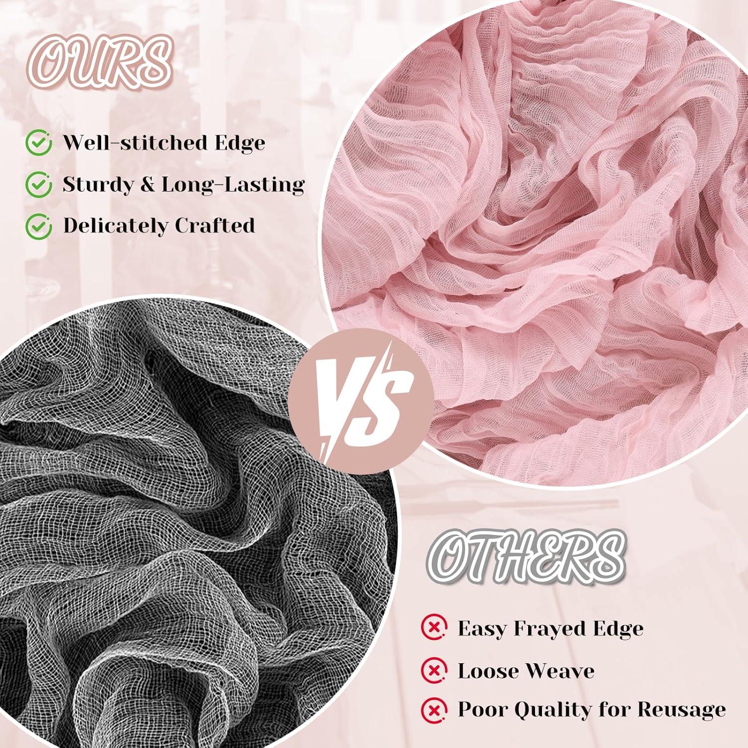 Skiennix Pink Cheesecloth Table Runner - 10Ft Boho Gauze for Weddings & Events | 120 Inches Long