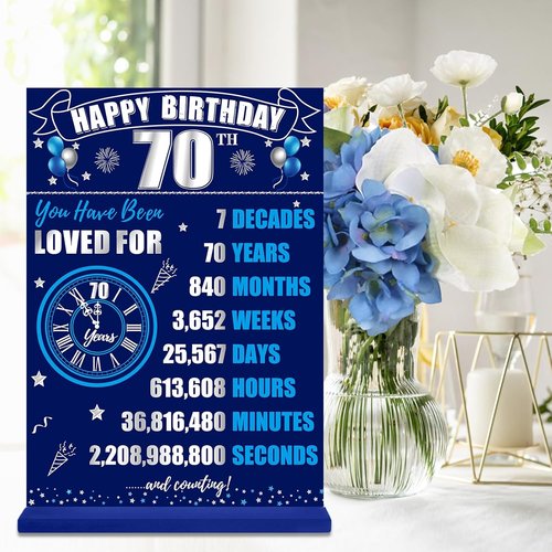 Back in 1956 70th Birthday Decorations - Two-Sided Wooden Table Sign with Stand | Blue & Silver