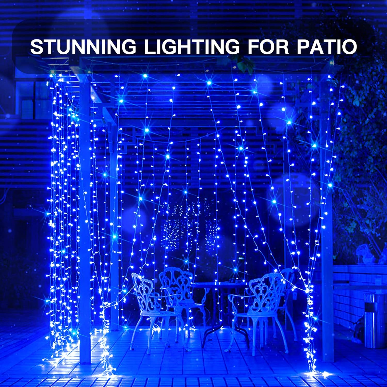 Suddus Curtain Lights - 200 LED Waterproof Fairy String Lights for Bedroom & Outdoor Decor - Blue