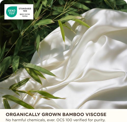 Bedsure Bamboo Viscose Queen Sheet Set - Cooling Luxury Bedsheets for Hot Sleepers | Silky Soft | 18" Deep Pocket | Oeko-Tex Certified [White]