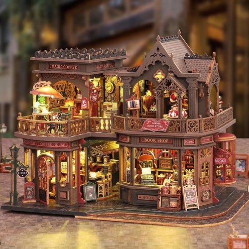Letter Coffee Miniature House Kit by [Brand Name] - DIY Dollhouse with LED Light | 3D Wooden Puzzle for Shelf Decor
