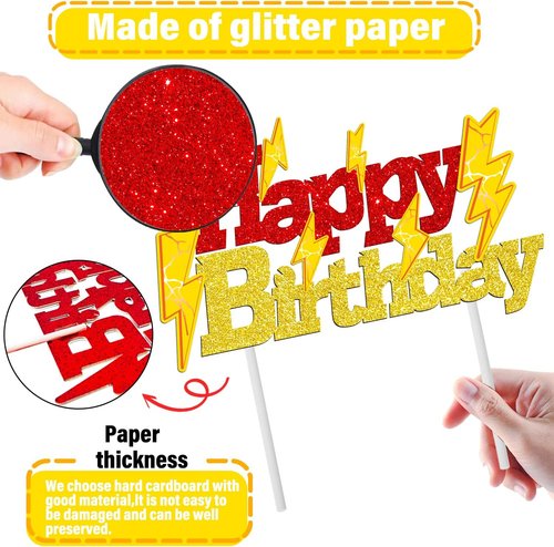 Lightning Bolt | Glitter Gold and Red Birthday Cake Topper - Perfect for Baby Showers & Parties