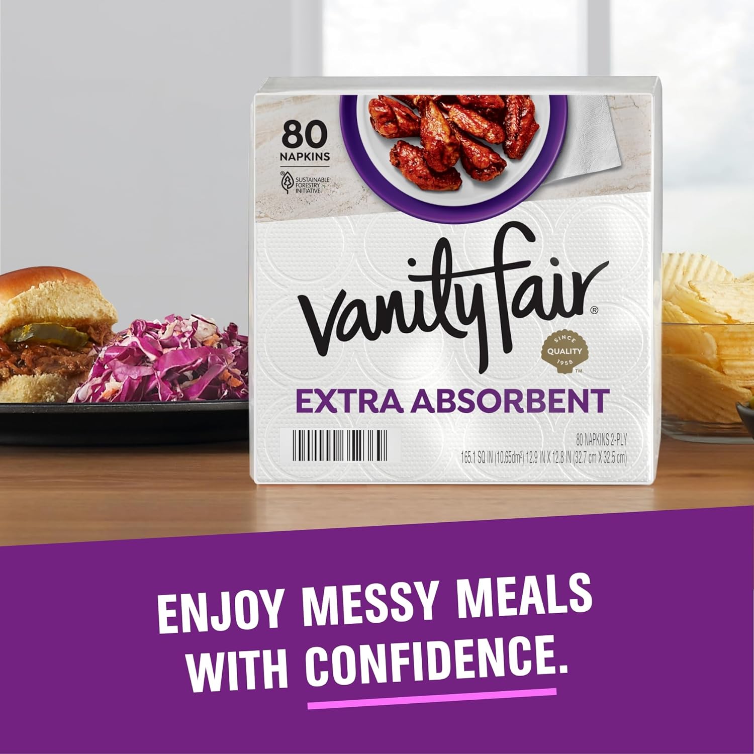 Vanity Fair Extra Absorbent Paper Napkins - Soft & Strong Disposable Napkins | 80 Count for Everyday Use