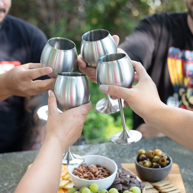 Deco Unbreakable 12 Oz Stainless Steel Wine Glasses (4 Pack)- Large Stemmed Matte Silver Wine Goblets - Reusable Indoor Outdoor Drinkware - Keeps Wine Chilled Longer - Great for Summer Pool Parties