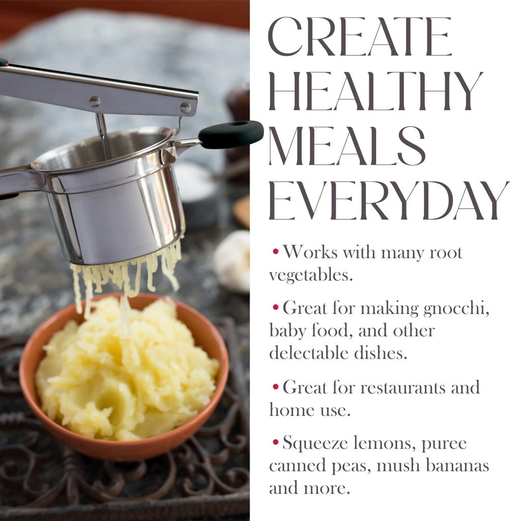 Bellemain 15 oz Large Potato Ricer | Heavy-Duty Stainless Steel Potato Ricer & Masher | Perfect for Mashed Potatoes | Kitchen Tool with 3 Interchangeable Discs (Black)