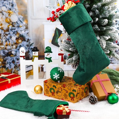 Hoosige 12 Pcs Velvet Christmas Stocking 18 Inch Bulk Rustic Soft Hanging Stockings Christmas Decoration for Xmas Holiday Family Party Tree Fireplace Classic Ornaments(Dark Green)