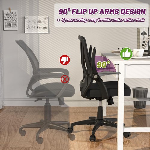 Swivel Ergonomic Mesh Mid Back Office Desk Chair with Height Adjustable Flip Up Armrests and Wheels for Adult Home Study