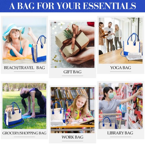 Aoriher 8 PCS Canvas Tote Bag with Shoulder Strap Zipper Opening Grocery Tote for Women Birthday Bridesmaid Gift Bag(Navy Blue)