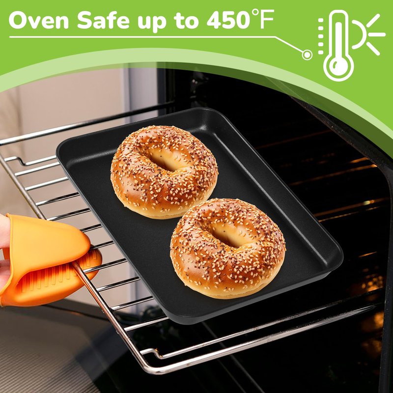 E-far Toaster Oven Pan with Rack Set, 10.5 x 8 x 1 Inch Nonstick Small Cookie Baking Sheet with Cooling Rack, Non-Toxic & Easy to Clean