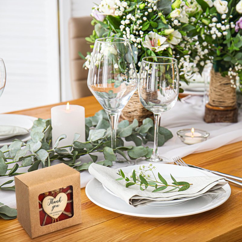 Jingmore 50 Sets Wedding Candles Favors Bridal Shower Thank You Gifts for Guest Rustic Wood Candle Holders Bulk Tealight Holder Baptism Favors Recuerdos para Boda(Dark Brown)