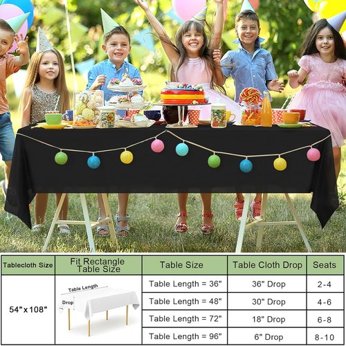 Misaya Disposable Plastic Tablecloths - 54 x 108 Inch Waterproof & Leakproof Black Covers for Picnics, Parties & Outdoor Events