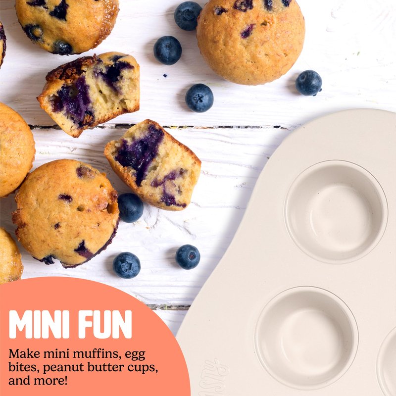 Tasty Clean Ceramic 24-Cup Mini Muffin Pan, Durable Aluminized Steel for Professional Results, Clean Ceramic Nonstick Coating, Oven Safe to 425°F, Dishwasher Safe, Aqua