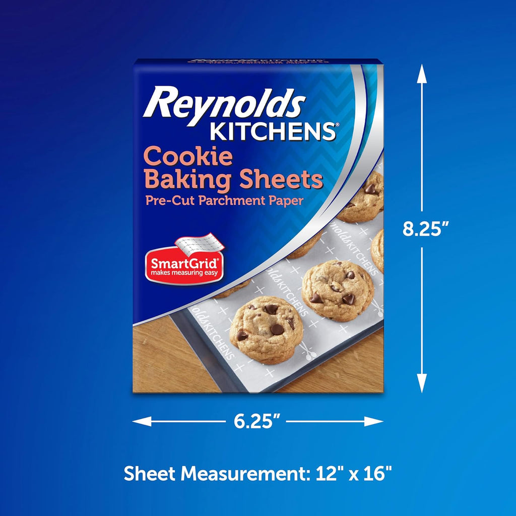 Reynolds Kitchens Pre-Cut Parchment Paper Baking Sheets - 100 Sheets Total | Perfect for Cookies