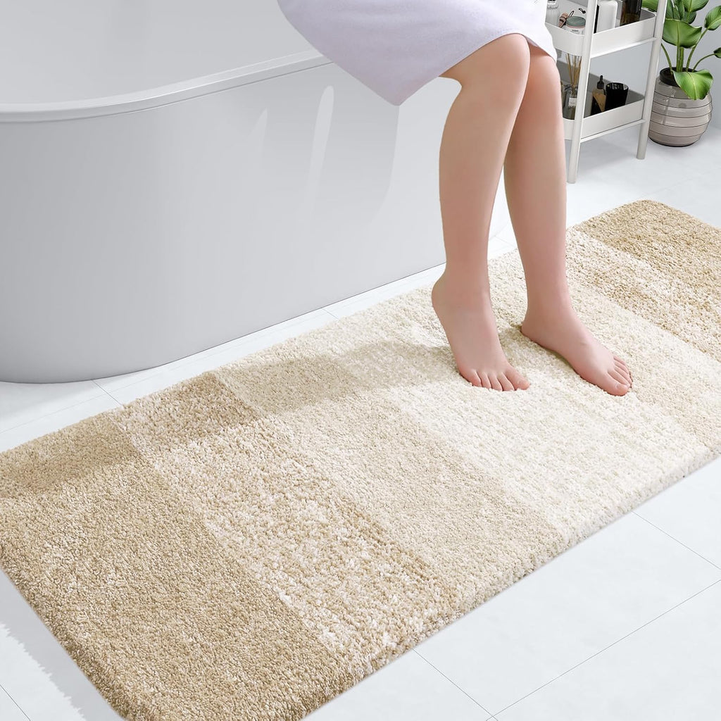 OLANLY Bathroom Runner Rugs - Extra Soft Microfiber, Quick Dry & Washable | 54x24 Light Beige