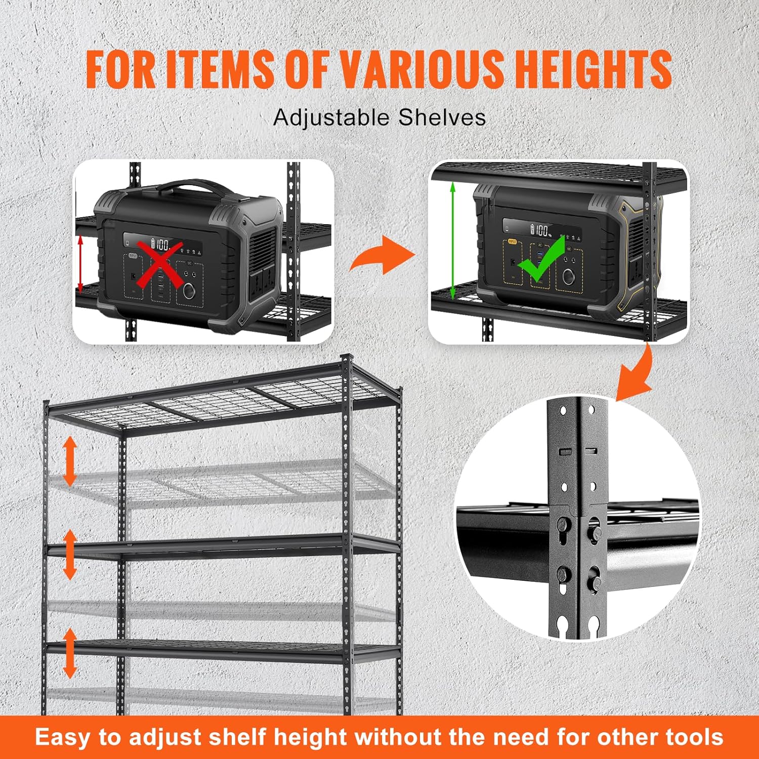 VEVOR 5-Tier Adjustable Storage Shelving Unit - Heavy Duty Metal Organizer Rack | 2000 lbs Capacity, Black, 60" L x 24" W x 78" H