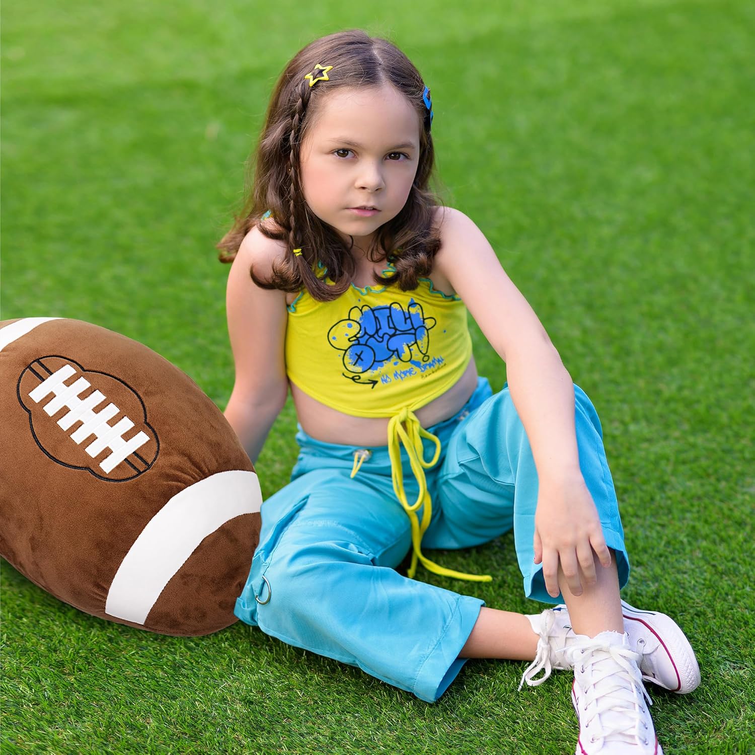 OurHonor Football Plush - 18" Soft Fluffy 3D Stuffed Football Pillow | Cute Indoor Outdoor Decoration for Kids