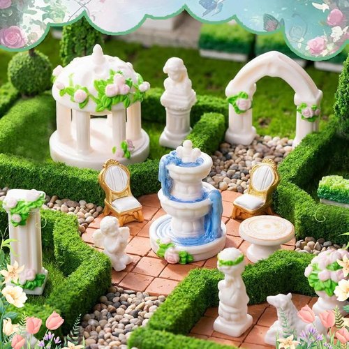 Exasinine Mini Garden Furniture Set - 15 Pcs Micro Resin Ornaments for DIY Fairy Garden Decor
