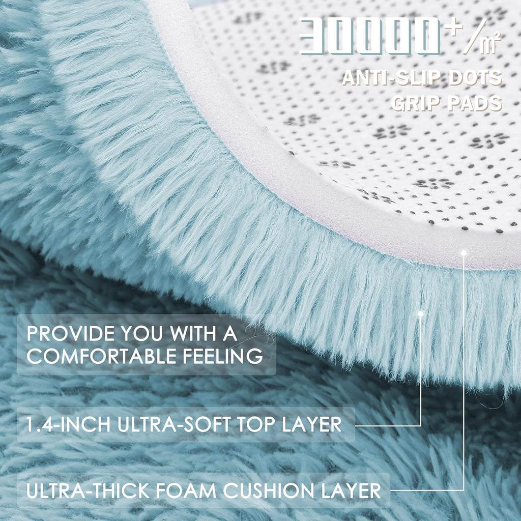 OLANLY Round Light Blue Area Rug - Soft, Fluffy, Machine Washable 9 ft Carpet for Bedroom & Living Room