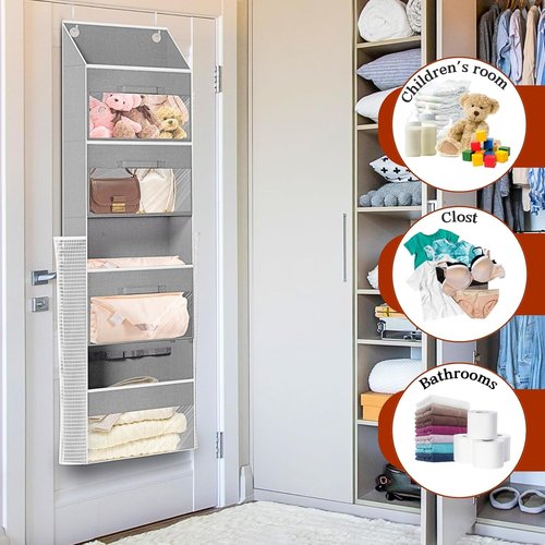 Light Grey Over Door Wrapping Paper Organizer by [Brand Name] - 3 Removable Drawers & Side Pockets for Ribbons, Bows, and More