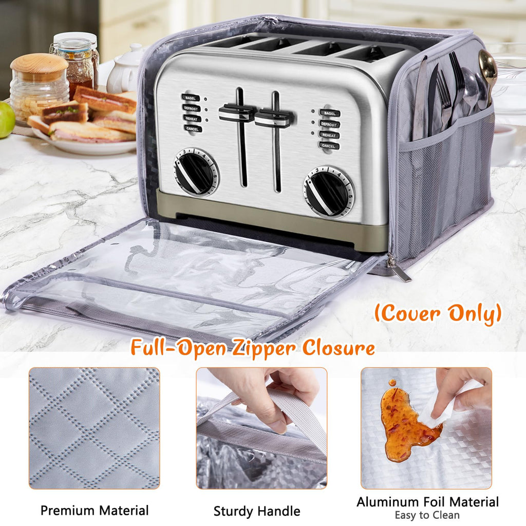 BAGSPRTIE Toaster Cover for 4 Slice Wide Slot, Full Open Dust Covers for Kitchen Appliances Compatible with Cuisinart, BELLA, Black and Decker 4 Slices, Toaster Bags with Zipper Closure (Cover Only)