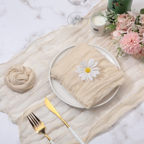 Mixweer 100 Pieces Gauze Cheesecloth Napkins 19.7 x 19.7 Inch with Wrinkled Decorative for Home Wedding Baby Shower Rustic Table Decoration(Beige)