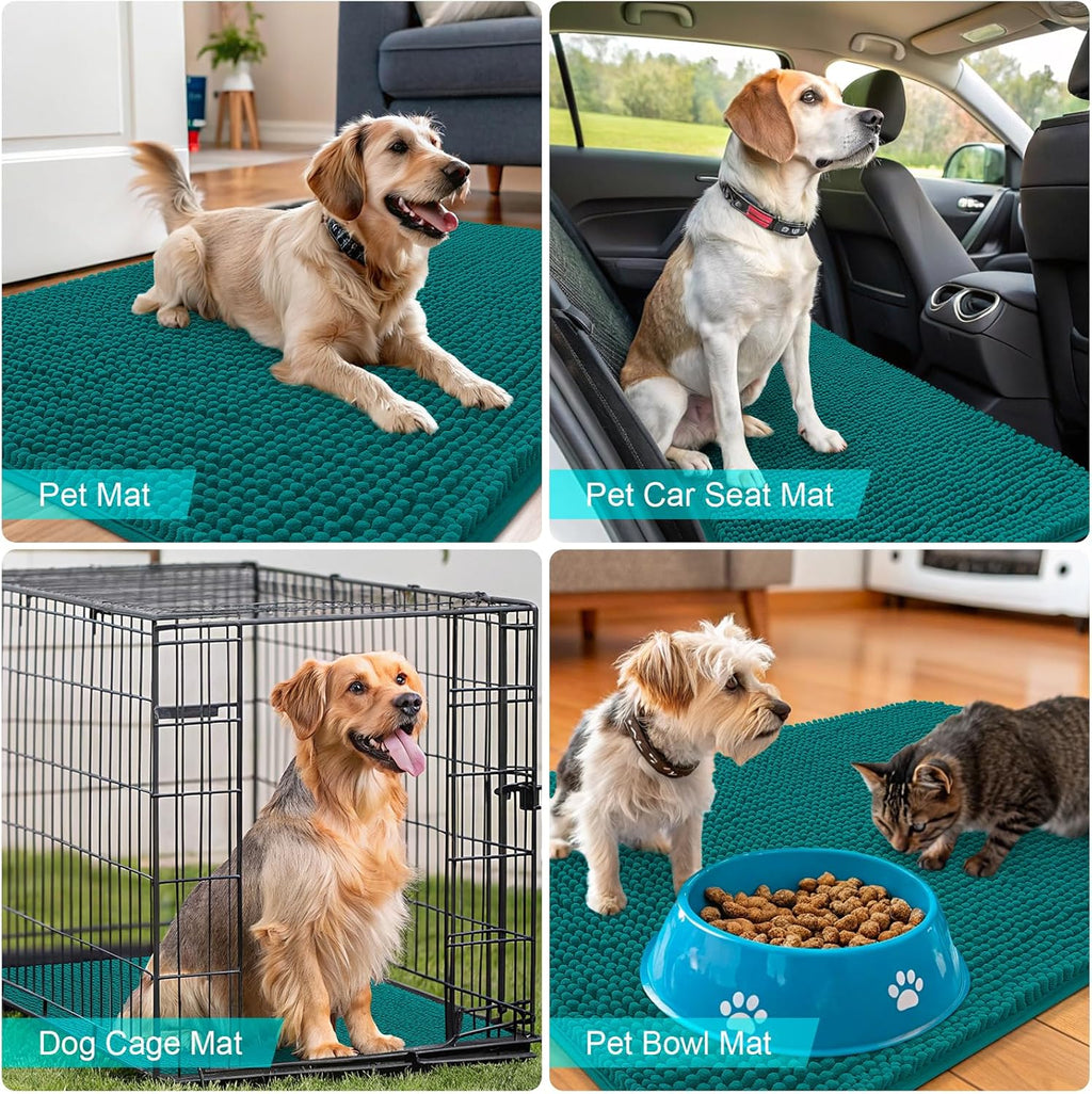 OLANLY Dog Door Mat - Absorbent Non-Slip Chenille for Muddy Paws | 59x20 Inches, Quick Dry, Lake Blue