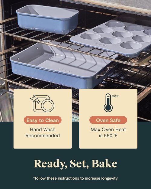 Caraway Nonstick Ceramic Bakeware Set - 11 Pieces with Assorted Pans & Cooling Rack | Non-Toxic, PTFE & PFOA Free - Black