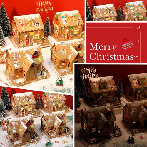 Hiboom 16-Piece Christmas Craft Kit - 3D Gingerbread House Set for Holiday Party Fun