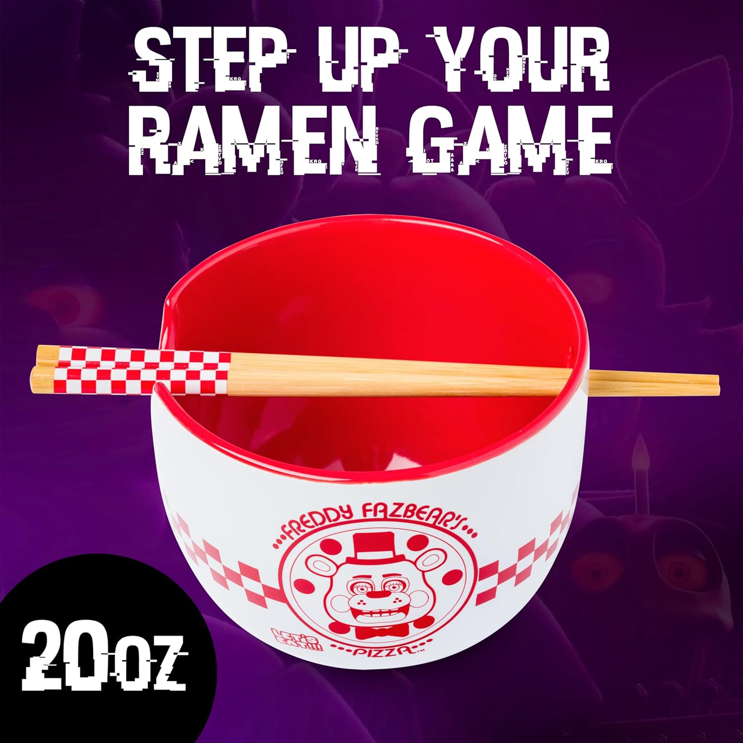 Silver Buffalo Five Nights at Freddy's Ramen Bowl - Ceramic Pizza Box Design, Microwave Safe, 20 Oz