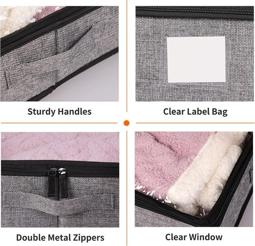 Fixwal Under Bed Storage Containers - 4 Pack Reinforced Organizer for Low Profile Clothes Storage | 4.5 Inches High