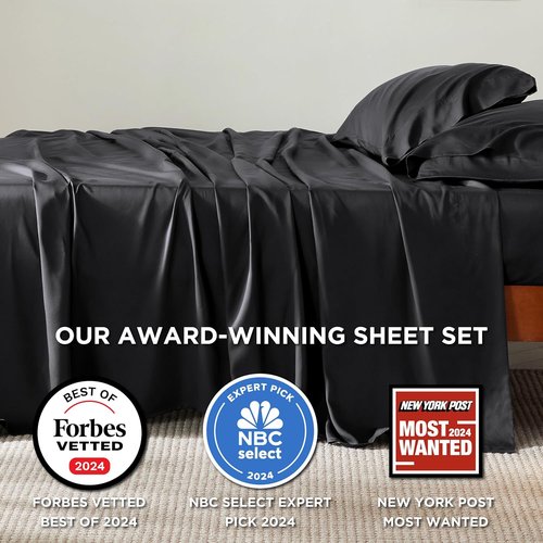 Bedsure Cooling California King Sheet Set - Breathable Rayon from Bamboo, Soft & Silky, Deep Pocket Up to 16 Inches, Black