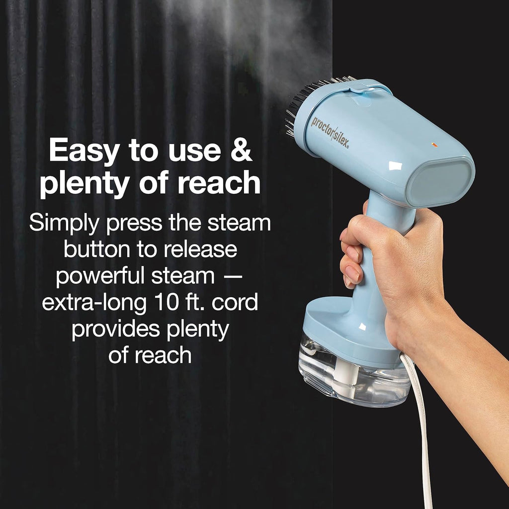 Proctor Silex Travel Iron & Garment Steamer - Portable 1200W, Ready in 45 Seconds, 7-Minute Use, Blue