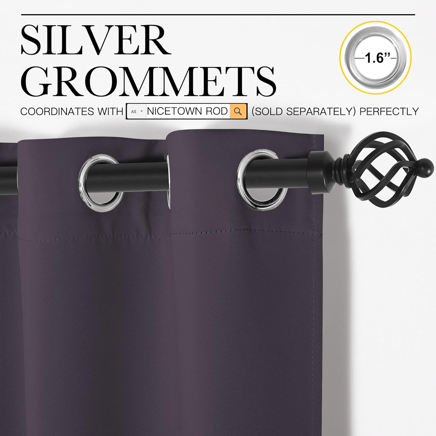 NICETOWN Greyish Purple Blackout Curtains - Thermal Insulated Drapes | 68" Length, 55" Wide, 2 Panels