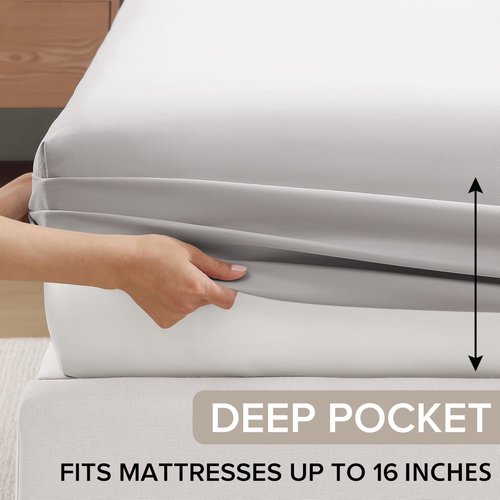 UGG Hedi Queen Sheet Set 4-Piece Luxury Cooling Sheets Deep Pockets Premium Bedding with 2 Pillow Shams Hypoallergenic Machine Washable Soft Lightweight Bed Set for Bedroom, Queen, Stone Grey