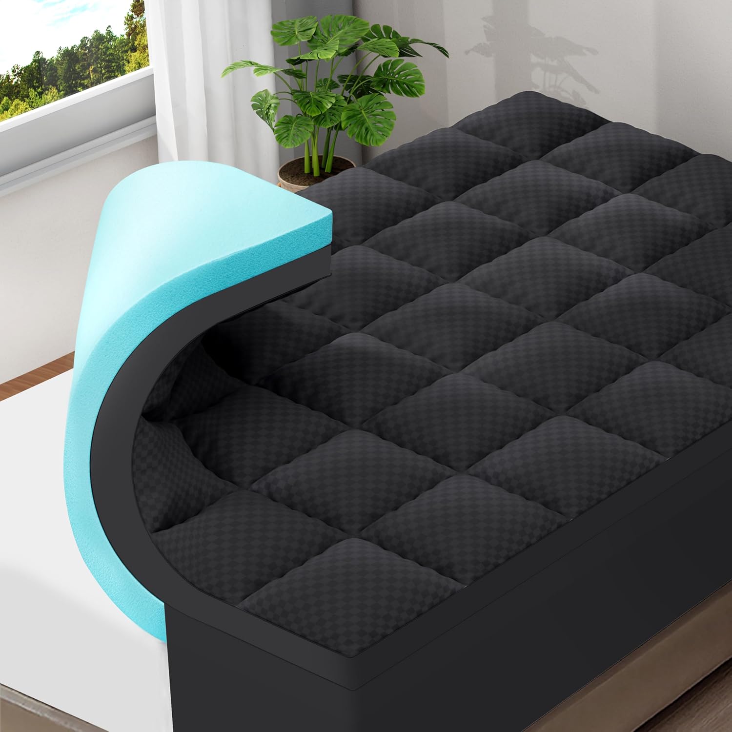 OLANLY Memory Foam Mattress Topper - Dual-Layer 4-Inch Queen Size for Back Pain Relief | Cooling Pillow Top