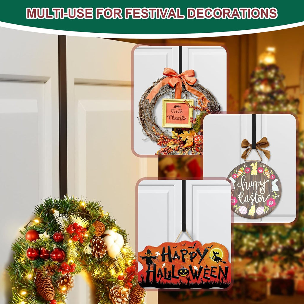 Reversible Wreath Hanger by [Brand Name] - Heavy Duty Steel Over The Door Hook | Fits Most Doors Up to 1-3/4” - Holds 80 LBS for Seasonal Decor (Black, 1 Pack)