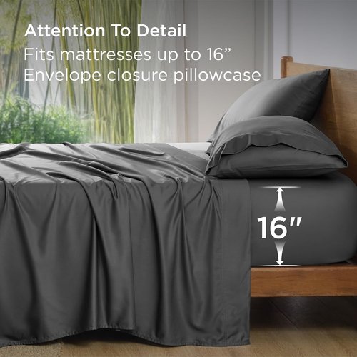 Bedsure Cooling Bed Sheets - Soft Rayon from Bamboo | Breathable Deep Pocket Full Size Bedding, Grey